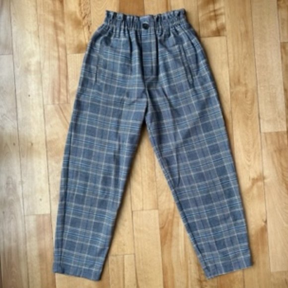 ZARA kids Grey Plaid High-Waisted Elastic Pants size 11-12 - Picture 1 of 3